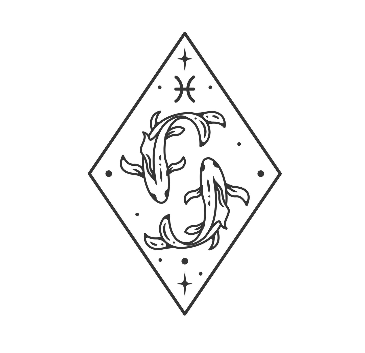 Pisces Zodiac Art | Instant Downloads in Black & White | PNG, JPG, SVG, eps, dxf | Digital Download