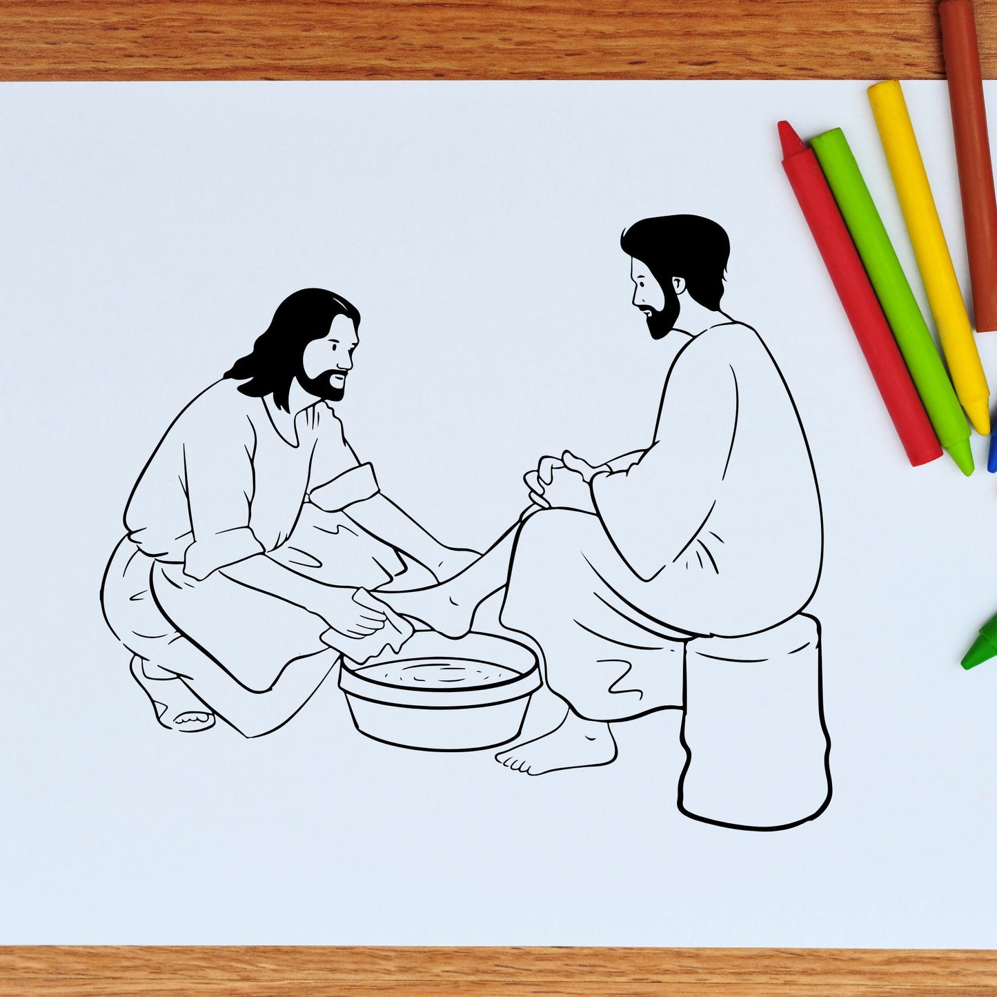 Jesus Washes Disciple's Feet | Christ Single Line Art | Black and White Instant Digital Download | PNG, JPG, SVG, eps, dxf