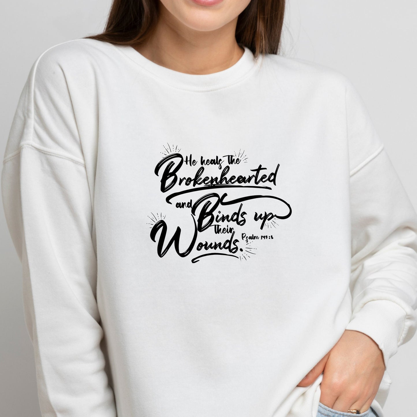 He Heals the Brokenhearted | Christian Bible Verse Graphic Art | Black & White instant Digital Download | PNG, JPG, SVG, eps, dxf