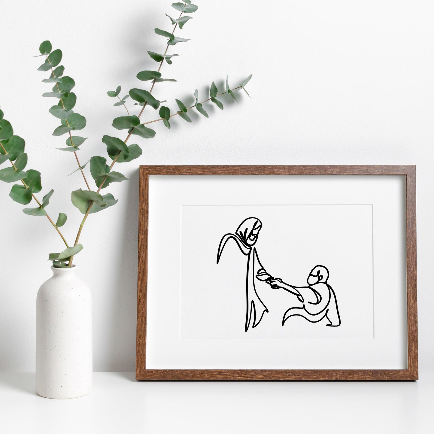 Jesus Heals Leprosy | Christ Miracle Single Line Art | Black and White Instant Digital Download | PNG, JPG, SVG, eps, dxf