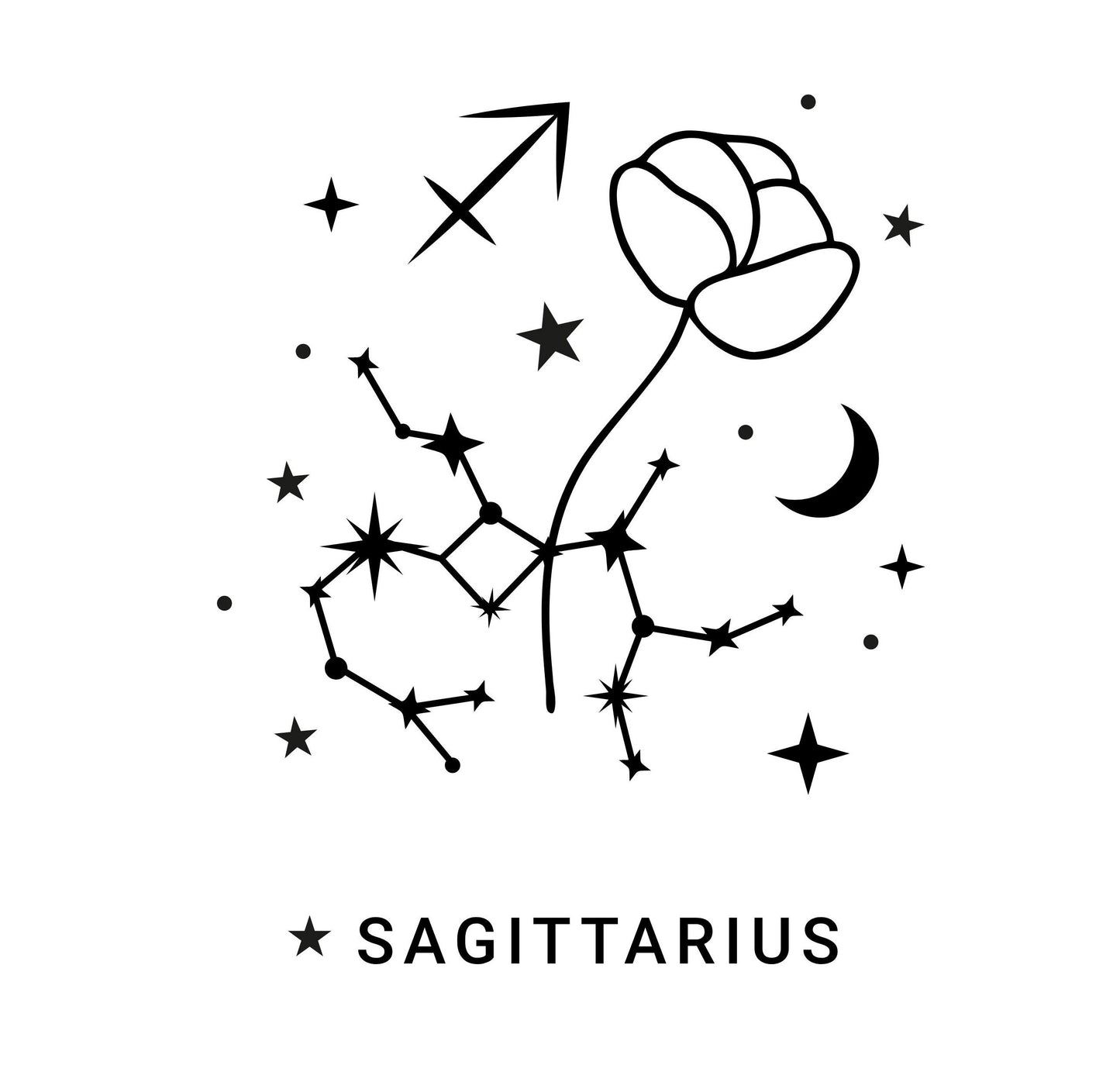 Sagittarius Zodiac Star Sign | Instant Downloads in Black & White | PNG, JPG, SVG, eps, dxf | Digital Download
