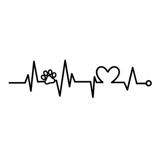 Hearbeat with Paw | Animal Love | Black and White Instant Digital Download | PNG, JPG, SVG, eps, dxf