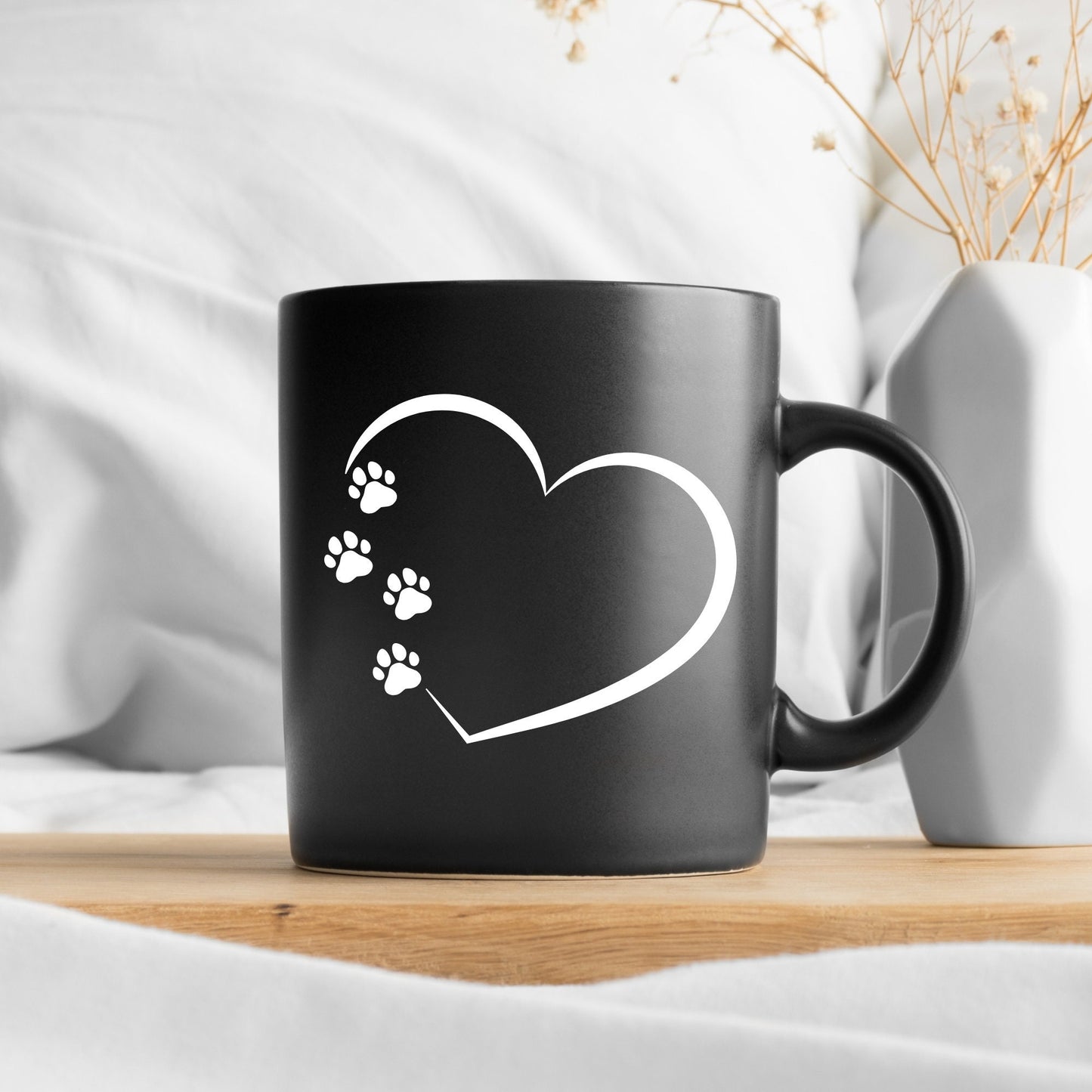 Heart and Paw Prints | Puppy Dog Love Graphic Art | Black and White Instant Digital Download | PNG, JPG, SVG, eps, dxf