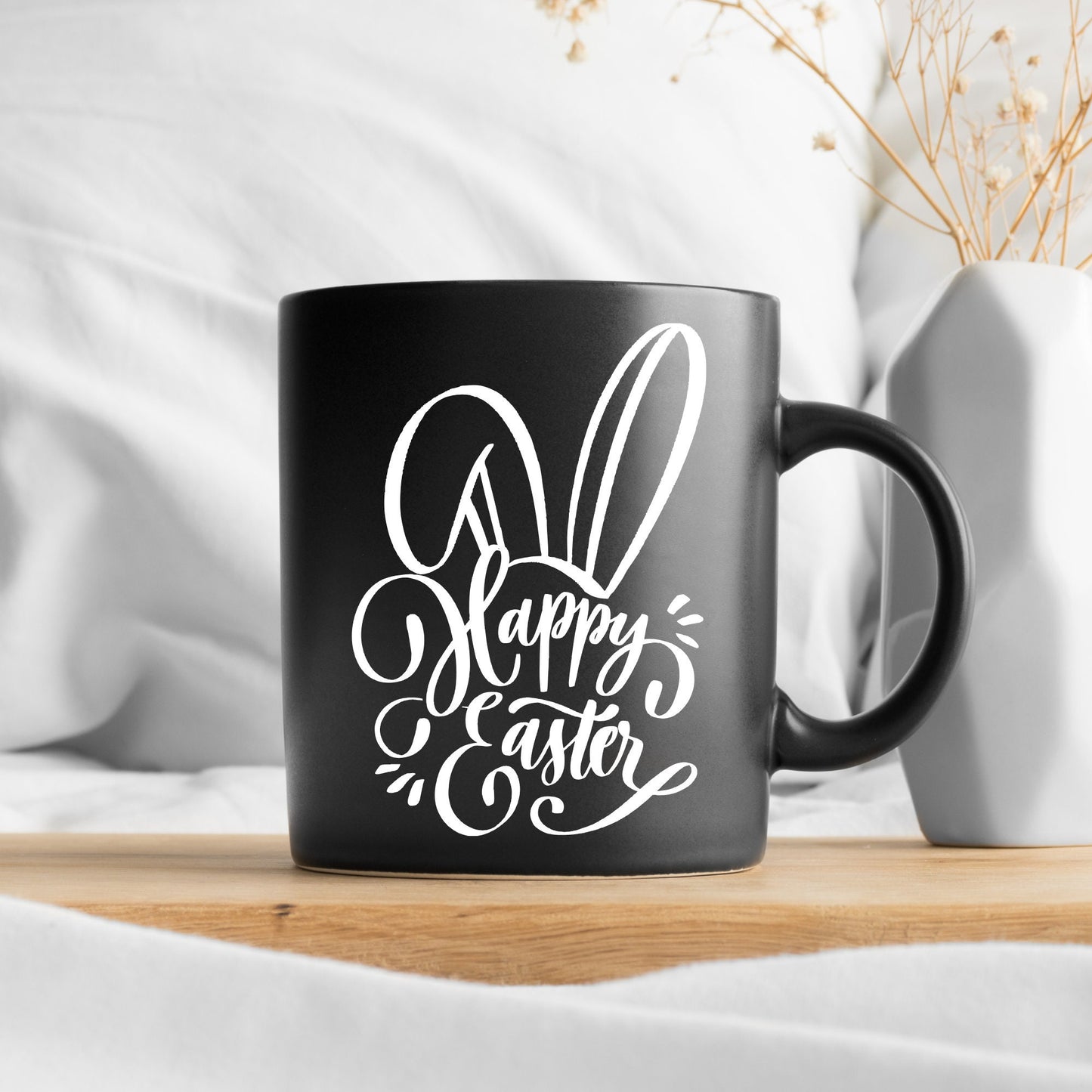 Happy Easter | Spring Bunny Graphic Art | Black and White | Instant Digital Download | PNG, JPG, SVG, eps, dxf