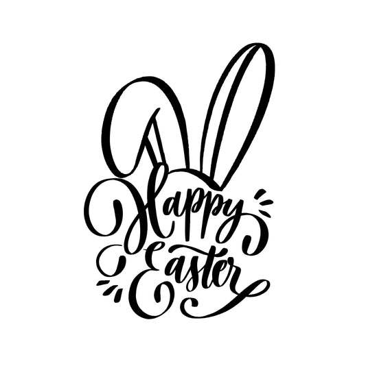 Happy Easter | Spring Bunny Graphic Art | Black and White | Instant Digital Download | PNG, JPG, SVG, eps, dxf